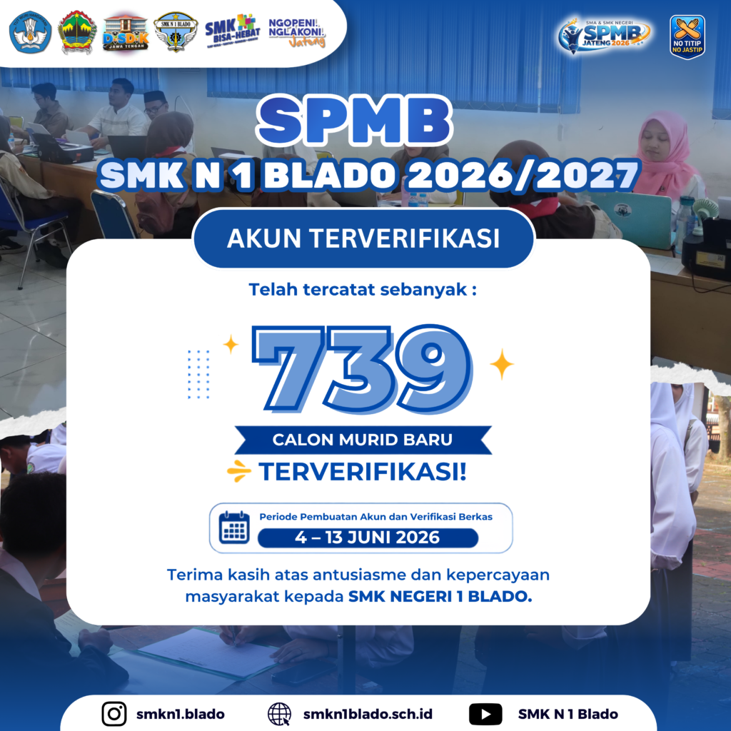 739 Calon Murid Baru SMK Negeri 1 Blado Berhasil Terverifikasi pada SPMB 2026/2027